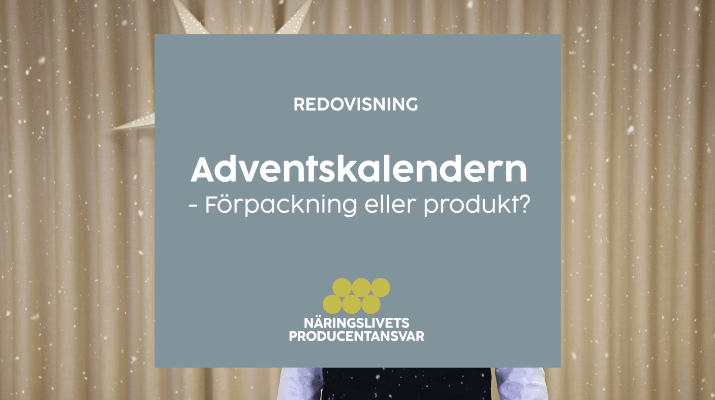 Texten "Adventskalendern - förpackning eller produkt?" mot en blå bakgrund och NPA:s logotyp.